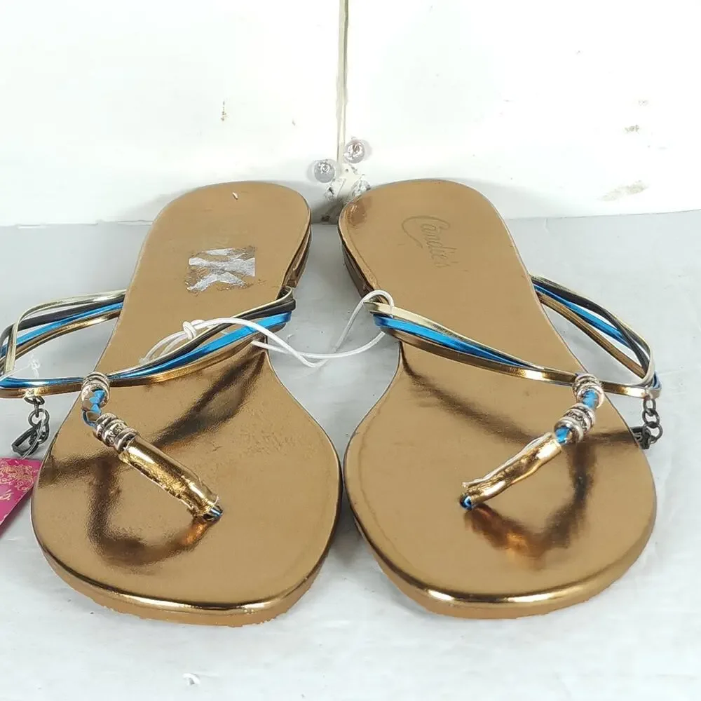 Candies Women's Y2K Vtg US 9-10 Bronze Flat Flip Flops Thong Sandals NWT